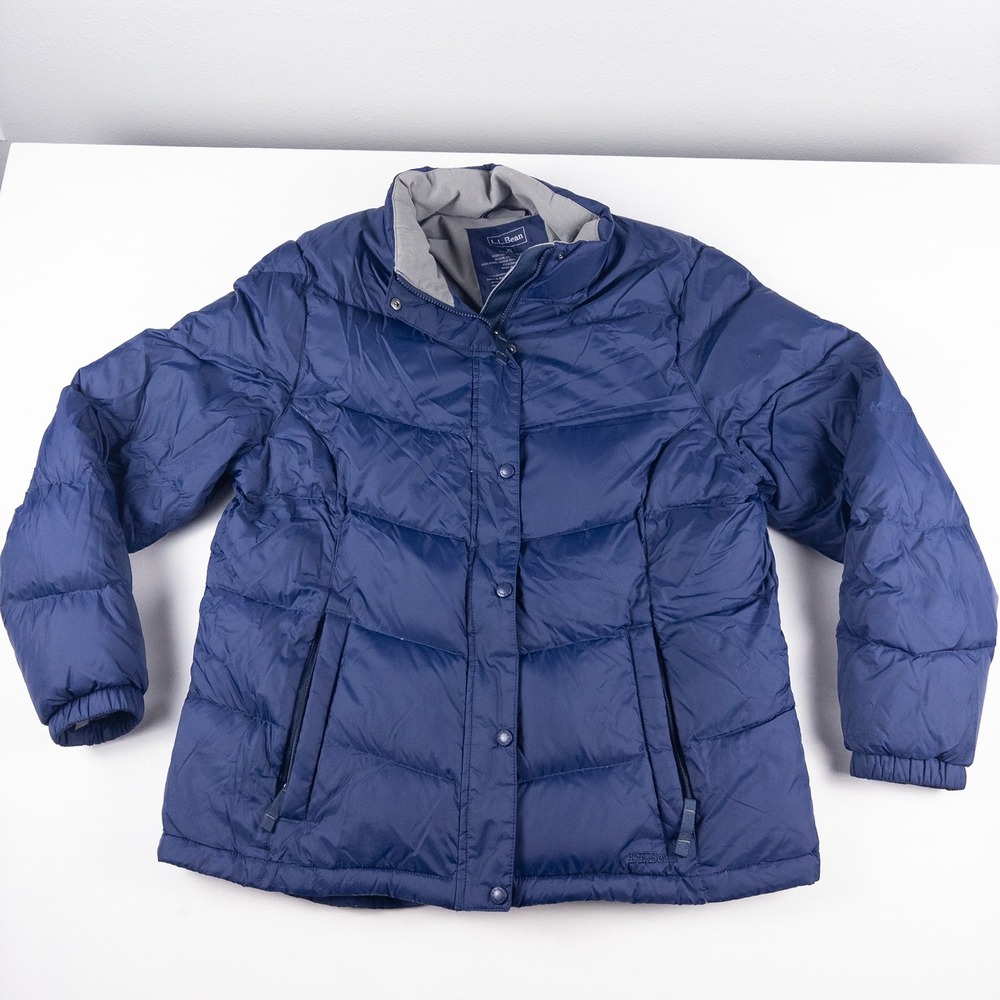 LL Bean Puffer Jacket Mens XL Navy Blue Goose Down Nylon Lightweight Winter Coat
